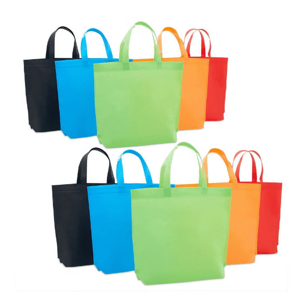 10 Pack 15 x 12.5 in Non-Woven Tote Bags Party Goodie Treat Bag Bottom Gift Bag with Handles for Birthday Party Favor, 5 Colors