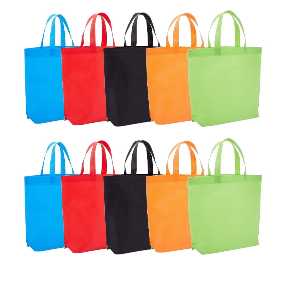 10 Pack Reusable Grocery Bags, Non-woven Fabric Tote Favor Bag Set, 5 Colors, 15 x 12.5 in