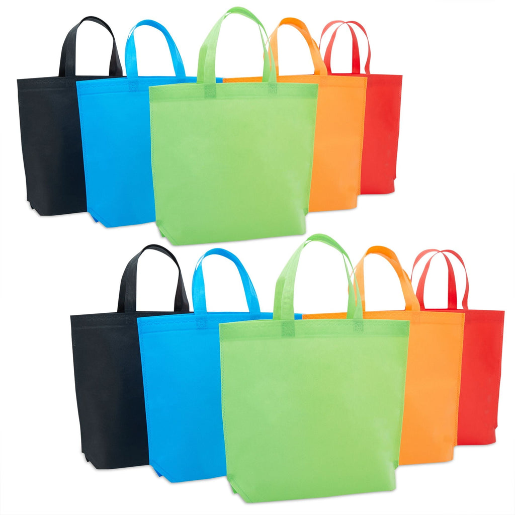 10 Pack Reusable Tote Bags with Handles for Shopping, Bulk Cloth Bags for Groceries (15x12.5 in, 5 Assorted Colors).