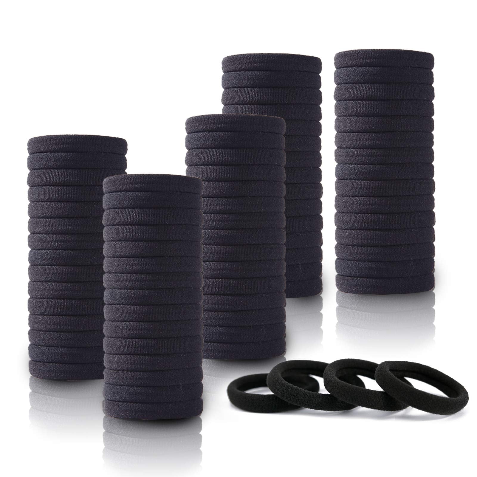 100PCS Black Hair Ties for Women Girls,Seamless Thick Black Hair Band,Elastic Hair Ties No Damage Ponytail Holder