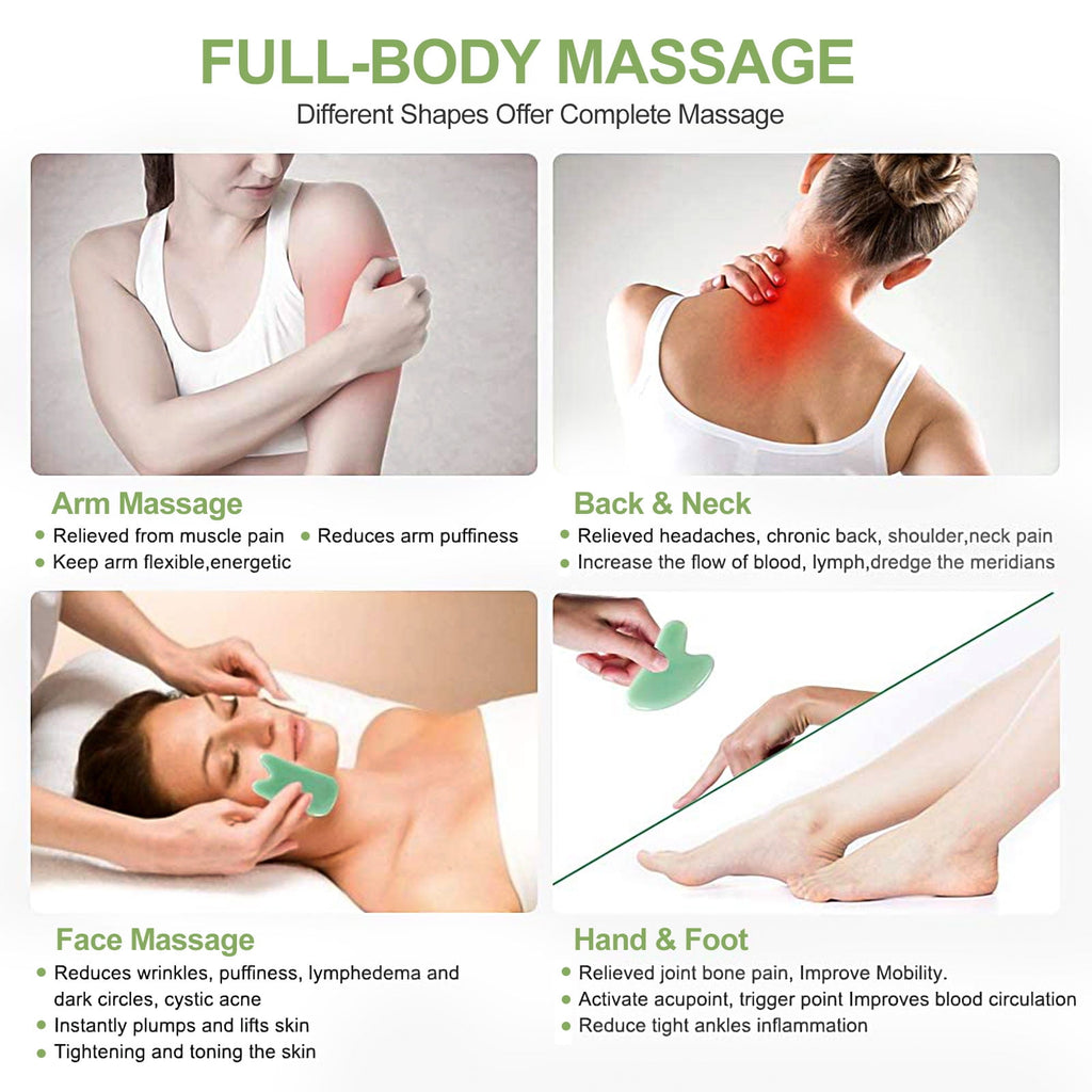7pcs Gua Sha Massage Tools Set, DISEN Natural Resin Guasha Facial Massager GuaSha Scraping Jade Roller Kit for Face and Body, Skincare Gua Sha Boards for SPA Acupuncture Therapy