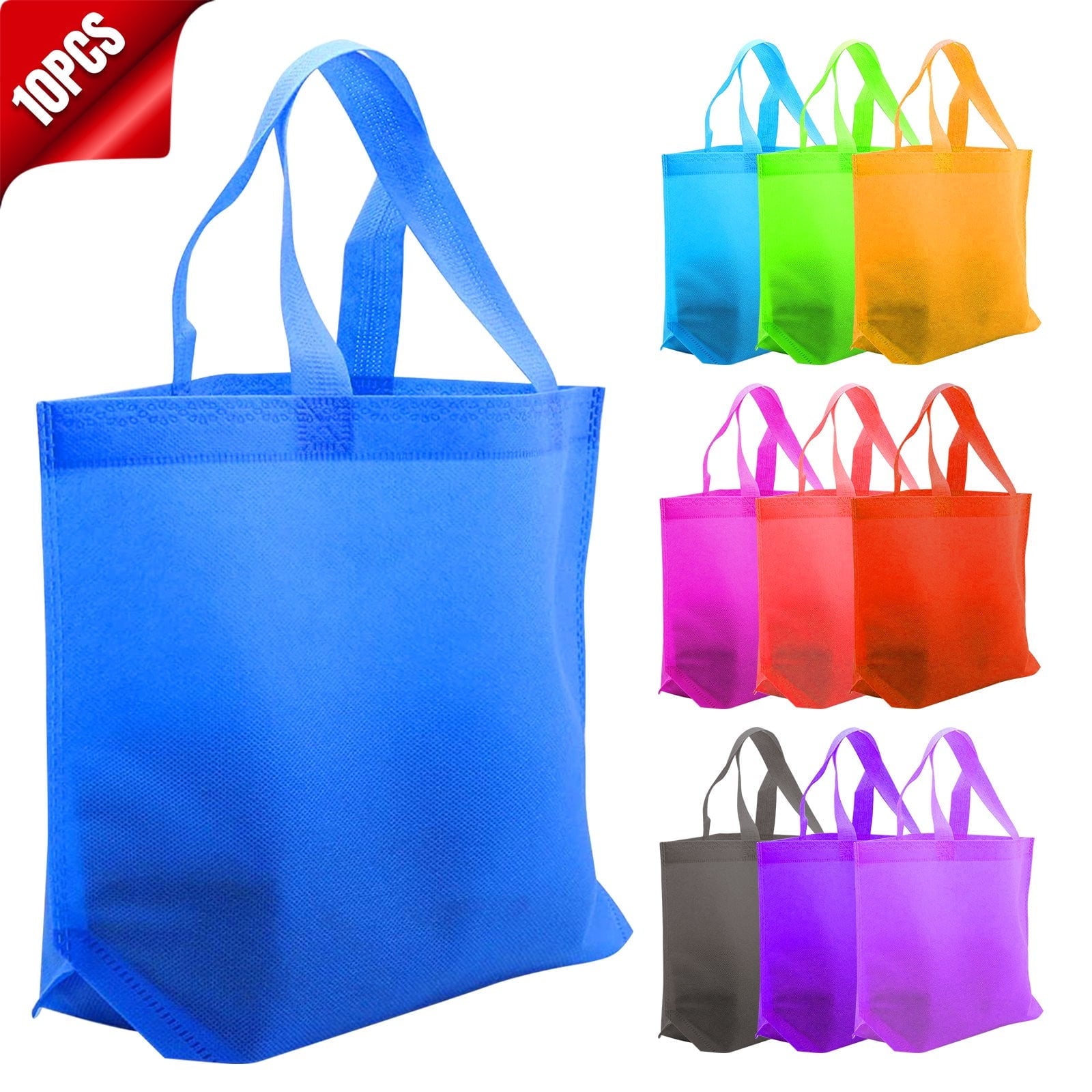 10Pcs Reusable Non-Woven Fabric Bags Handy Tote Shopping Bags Grocery Food Container with Handles, 15 x 13in, Assorted Color