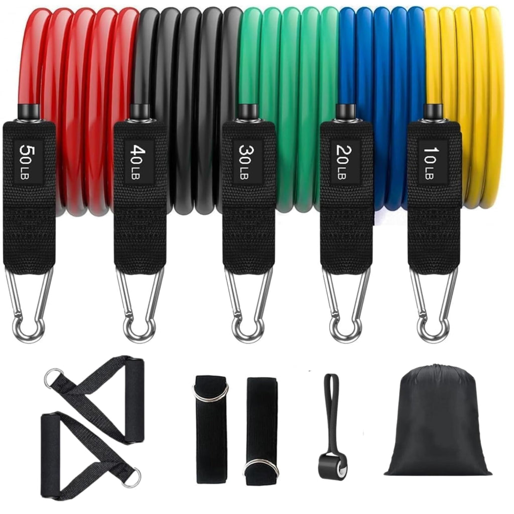 11-Piece Latex Resistance Bands Set - 150 lbs Exercise Bands for Men and Women - Premium Resistance Bands with Handles for Resistance Training, Physical Therapy, Home Workouts, and Fitness