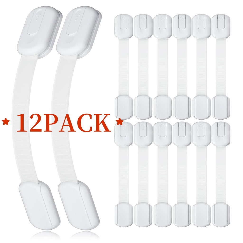 12 Pack Baby Proof Cabinet Latches,Childproof Drawer Latches,Adjustable No Drilling Child Safety Cabinet Locks Straps Baby Drawer Locks for Kids Baby Safety