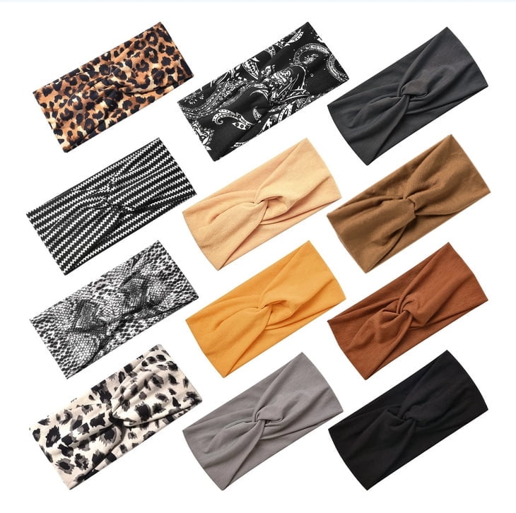 12 Pack Headbands for Women Yoga Elastic Hair Bands Workout Running Sport Non Slip Sweat Hair Wrap for Girls