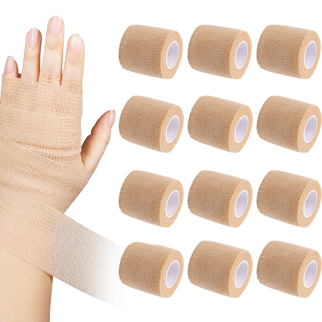 12 Pack Self Adherent Bandage Wrap,2 in x 5 Yards Non-Woven Fabric Tape