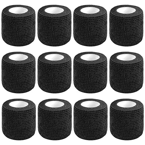 12 Pack Self Adhesive Bandage Wrap,2 Inches 5 Yards Black Vet Wrap Breathable Flexible Stretchy Cohesive Bandage for First Aid,Sprains Protection