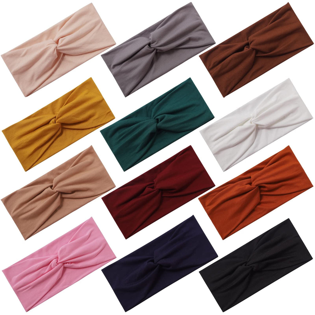 12 Pcs Stretchy Headbands for Women, Absorbed Sport Headband Soft Twist Knotted Headbands for Daily Life Yoga Workout