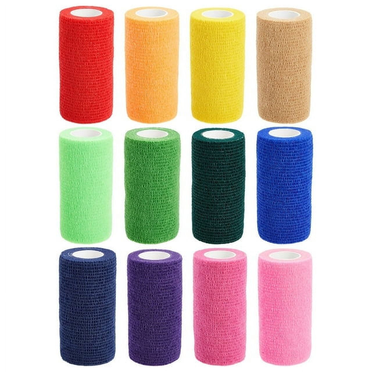 12-Rolls Self Adhesive Bandage Wrap, Vet Tape - 4 In x 5 Yds Breathable, Elastic Cohesive Wrap Tape for Wrist, Swelling, Sports, Tattoo (12 Bright Colors)