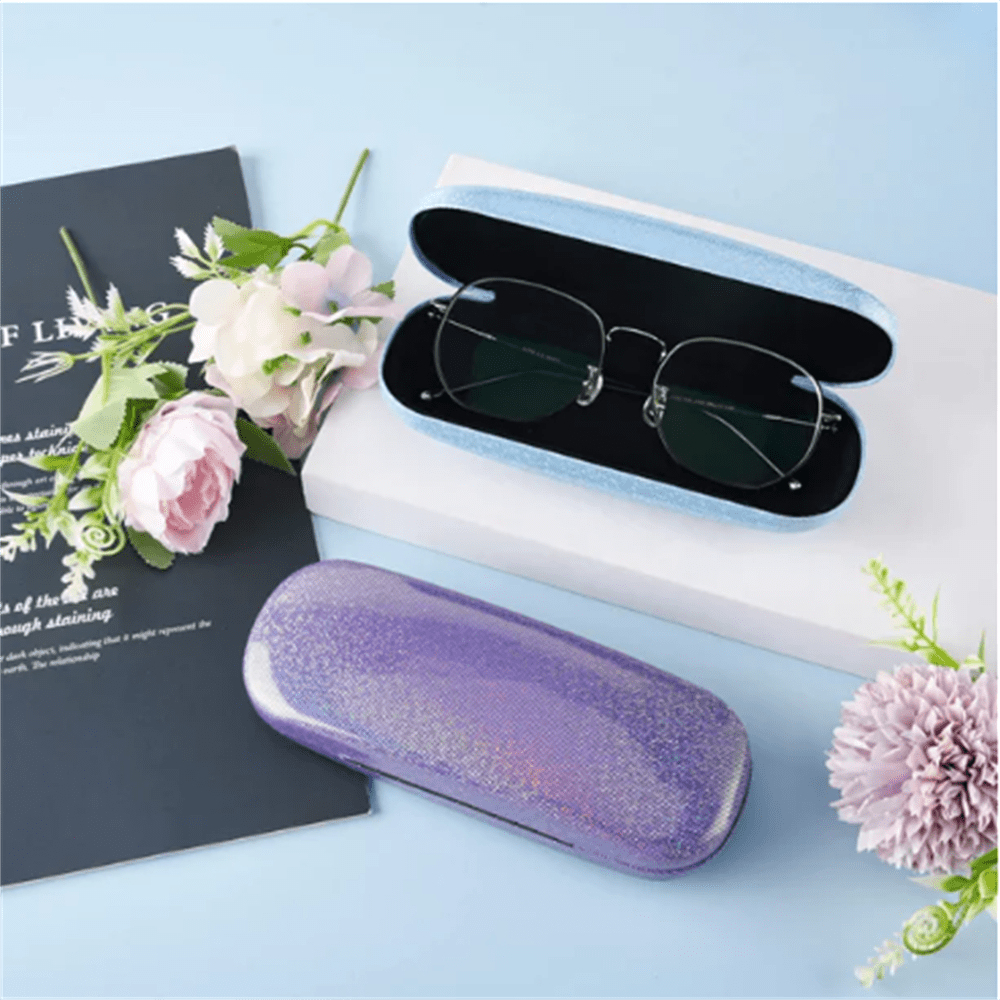 ZOUYUE 2pcs Eye Glasses Case Girl Sparkle Smooth Glitter Hard Shell Eyeglass for Women Men Girl