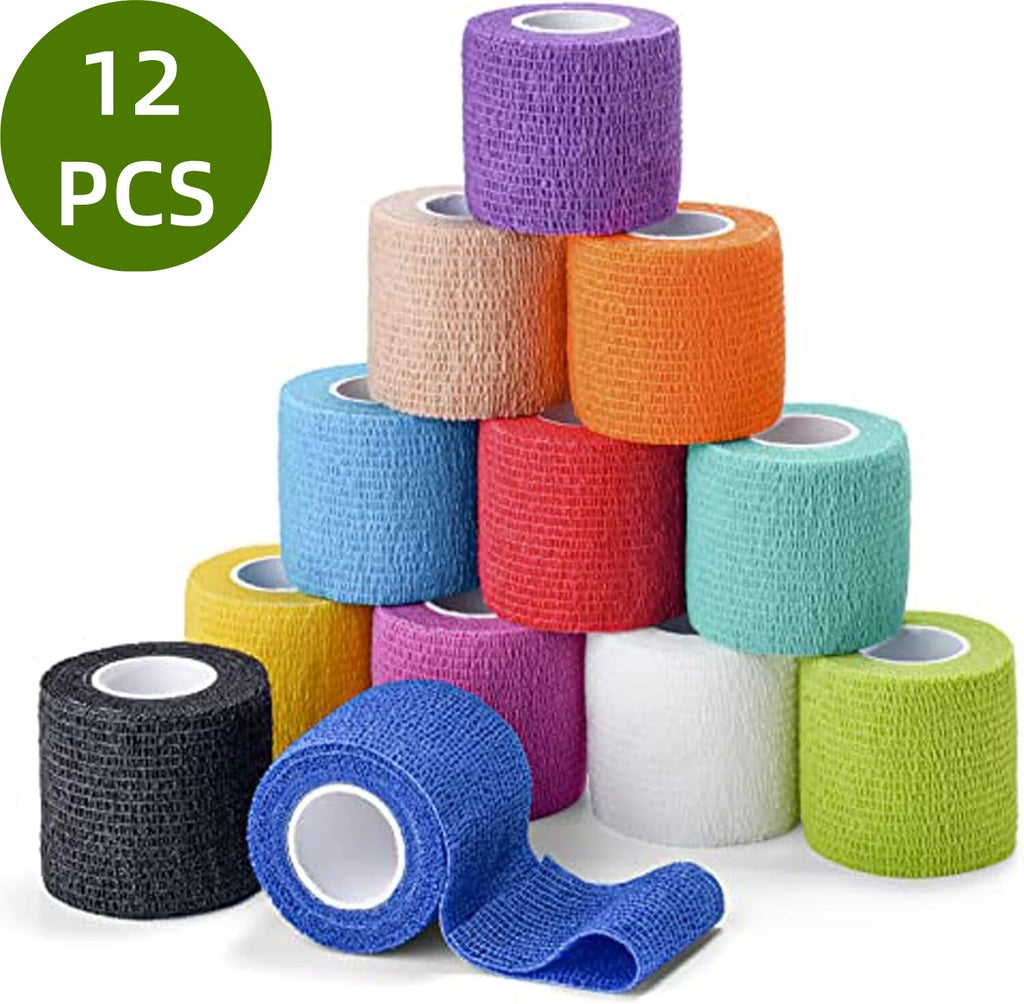 12Pack 2 x 5 Yards Self Adhesive Bandage Wrap,Elastic Self Breathable Self Adherent Wrap for Pets,Athletic Cohesive Bandage for First Aid