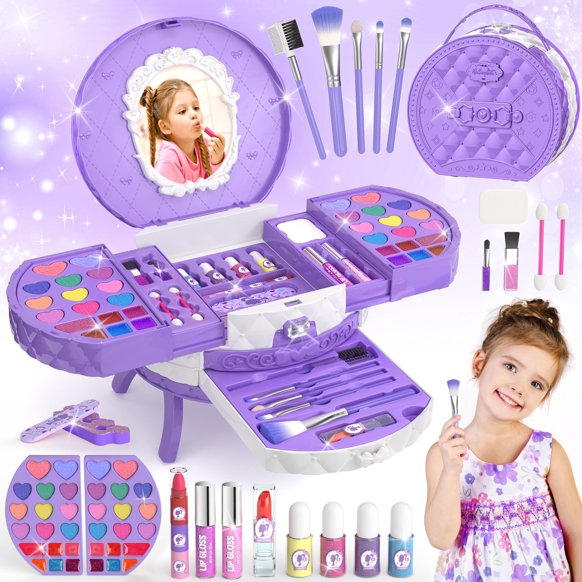 PERRYHOME Kids Makeup Kit for Girl, Real Washable Makeup Set for Little Girls Play Makeup Toy Beauty Set Christmas & Birthday Gift for 3-12 Year Old Girls Toys Girls Gifts