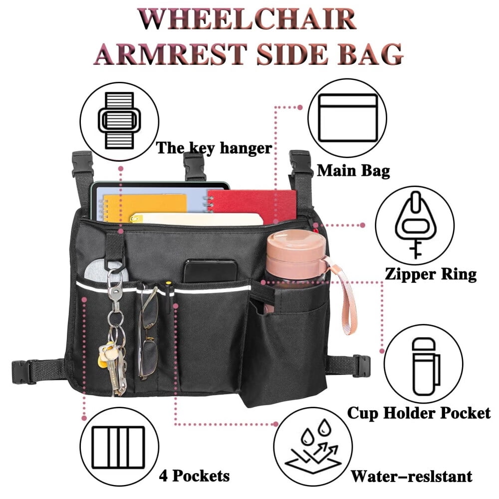 Large Walker Bag with Water Cup Holder,Walker Basket,Walker Accessories,Walker Bags For Folding Walker,Walker Bags For Seniors,Bag For Walker,Foldable Walker Storage Bag,Side Walker Bag
