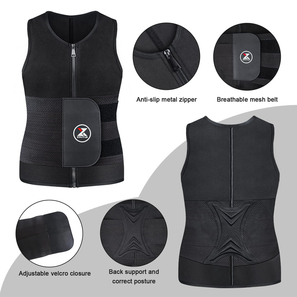 Sweat Vest for Men Sauna Suit Neoprene Waist Trainer with Zipper Adjustable Body Shaper Tank Top