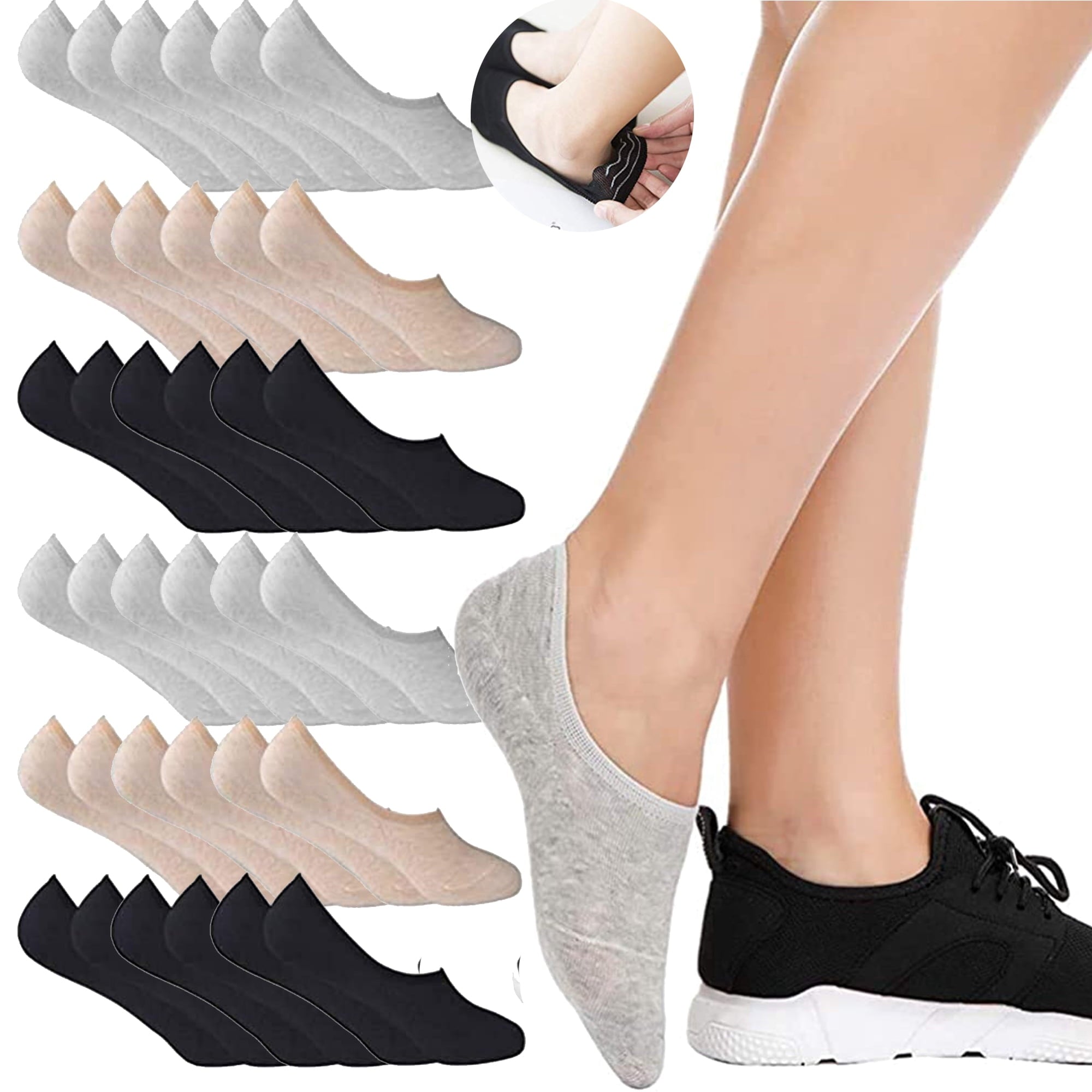18 Pairs No Show Socks For Women, Women's Cotton Invisible Socks Non Slip Socks(US Womens Shoe 5-8)