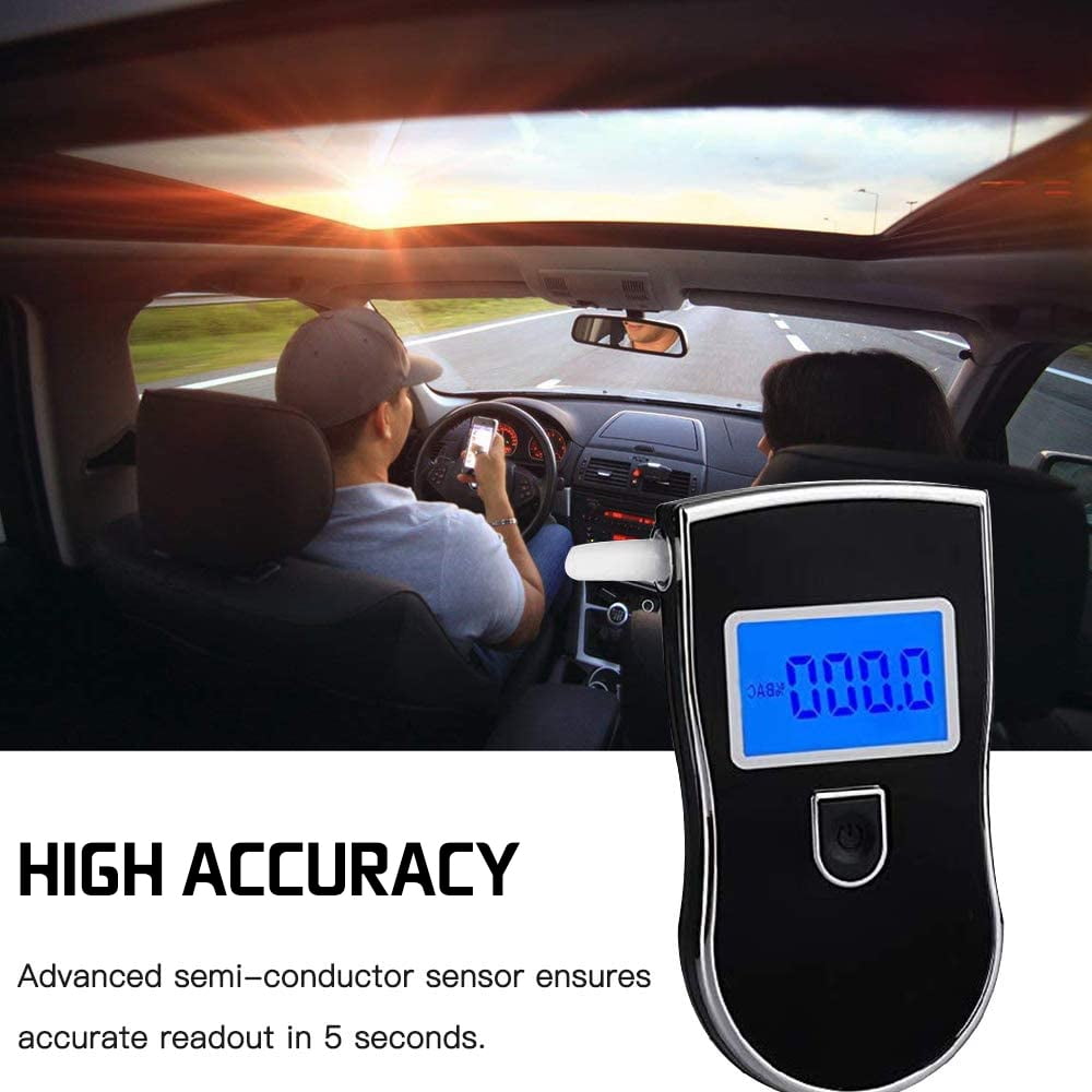 DISEN Breathalyzer, Professional-Grade Accuracy Digital Blue LED Screen Portable Breath Alcohol Tester with 25 Mouthpieces for Personal Home Use