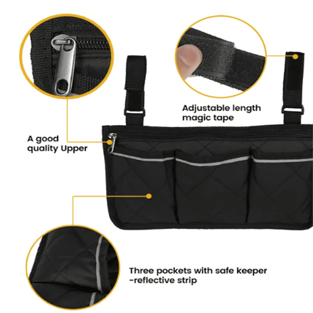 ZOUYUE Wheelchair Side Bag Walker Bag Rollator Universal Organizer Pockets Wheelchair Scooter Side Bag for Sundries Wallet Snacks Storage Parts