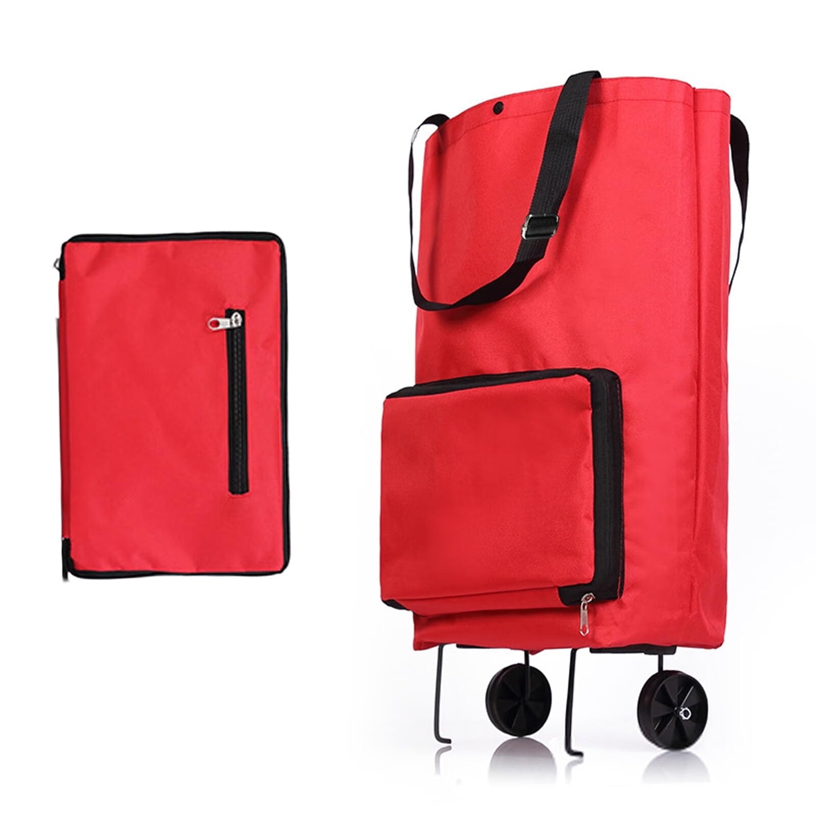 1Pc Collapsible Tugboat Shopping Cart Portable Oxford Cloth Grocery Tote with Pulling Wheel Capacity for Travel Shopping Hiking and Picnics