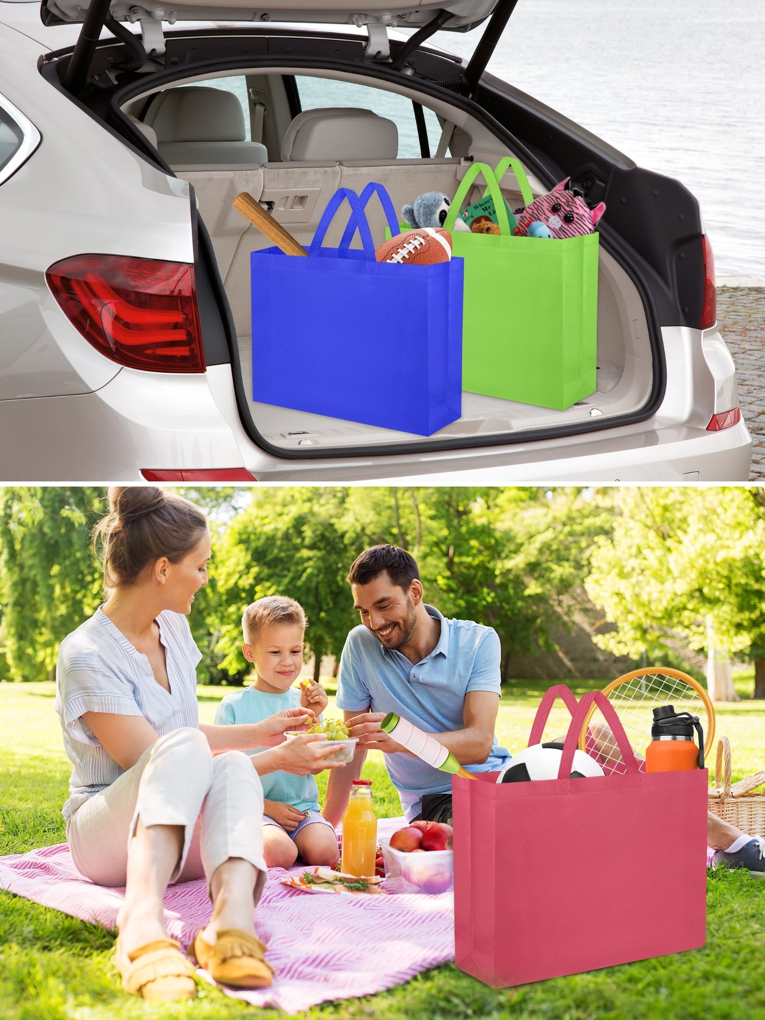 10Pcs Non-Woven Shopping Bags, 19L Reusable Grocery Tote Bags, 18x5x14, Multi-color