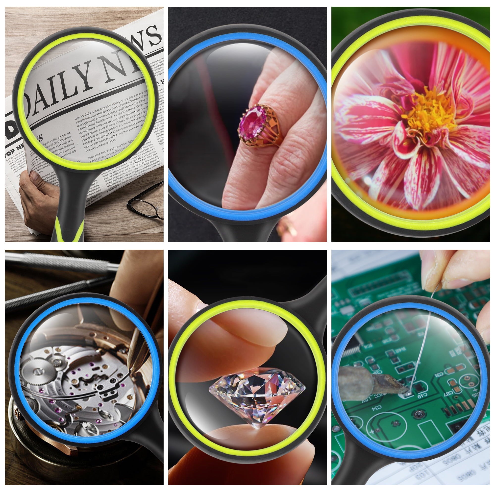 10X Handheld Magnifying Glass, 2pcs Rubber Reading Magnifier for Science Class