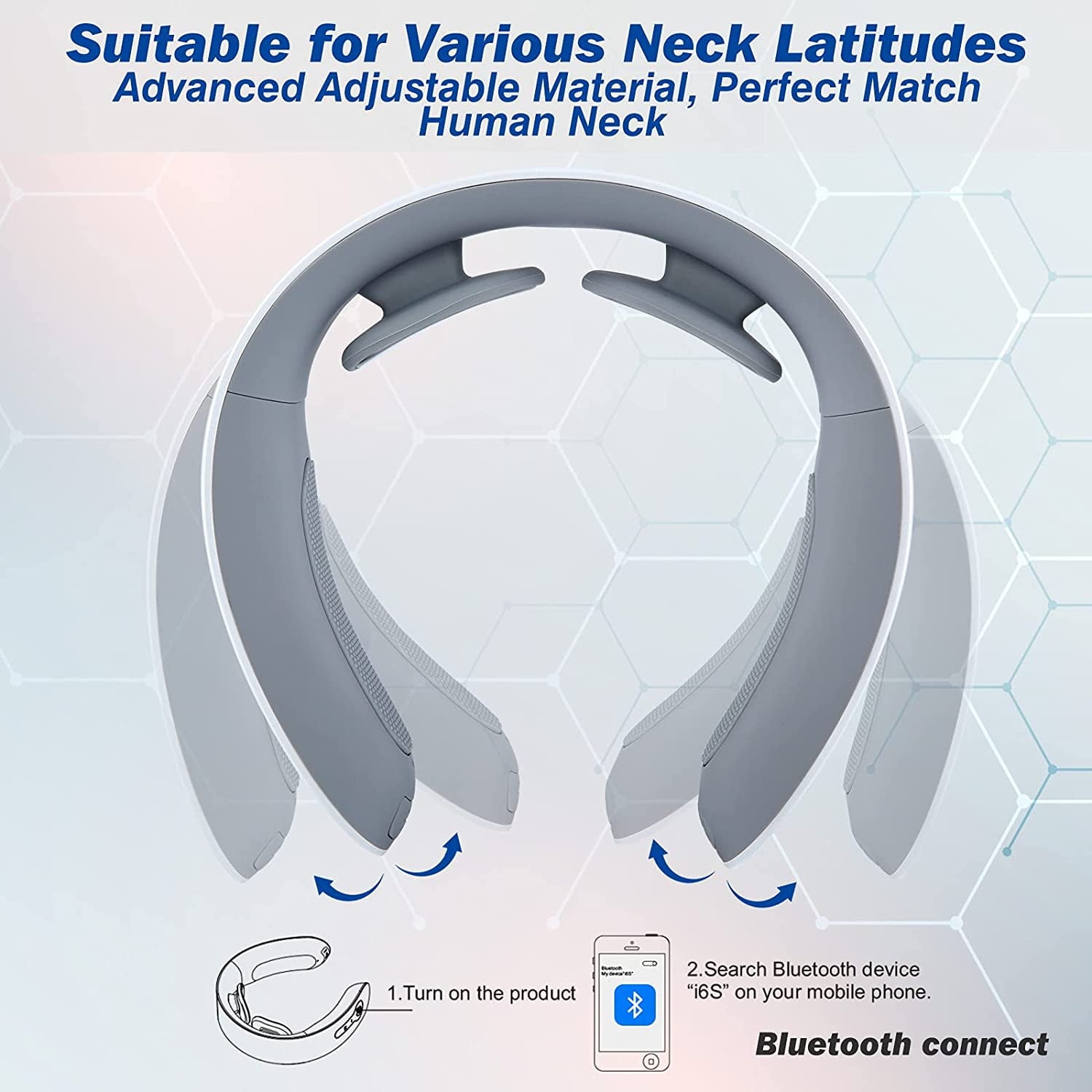 Electric Neck Massager Intelligent Massage for Pain Relief Cordless 6 Modes Gifts, White