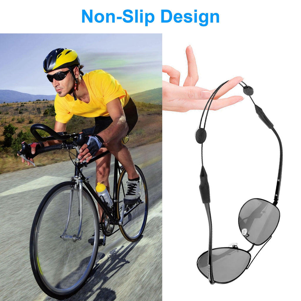 TIFOR 2pcs Adjustable Glasses Straps, Eyeglass String Holders, Silicone Eyewear Retainers, Black