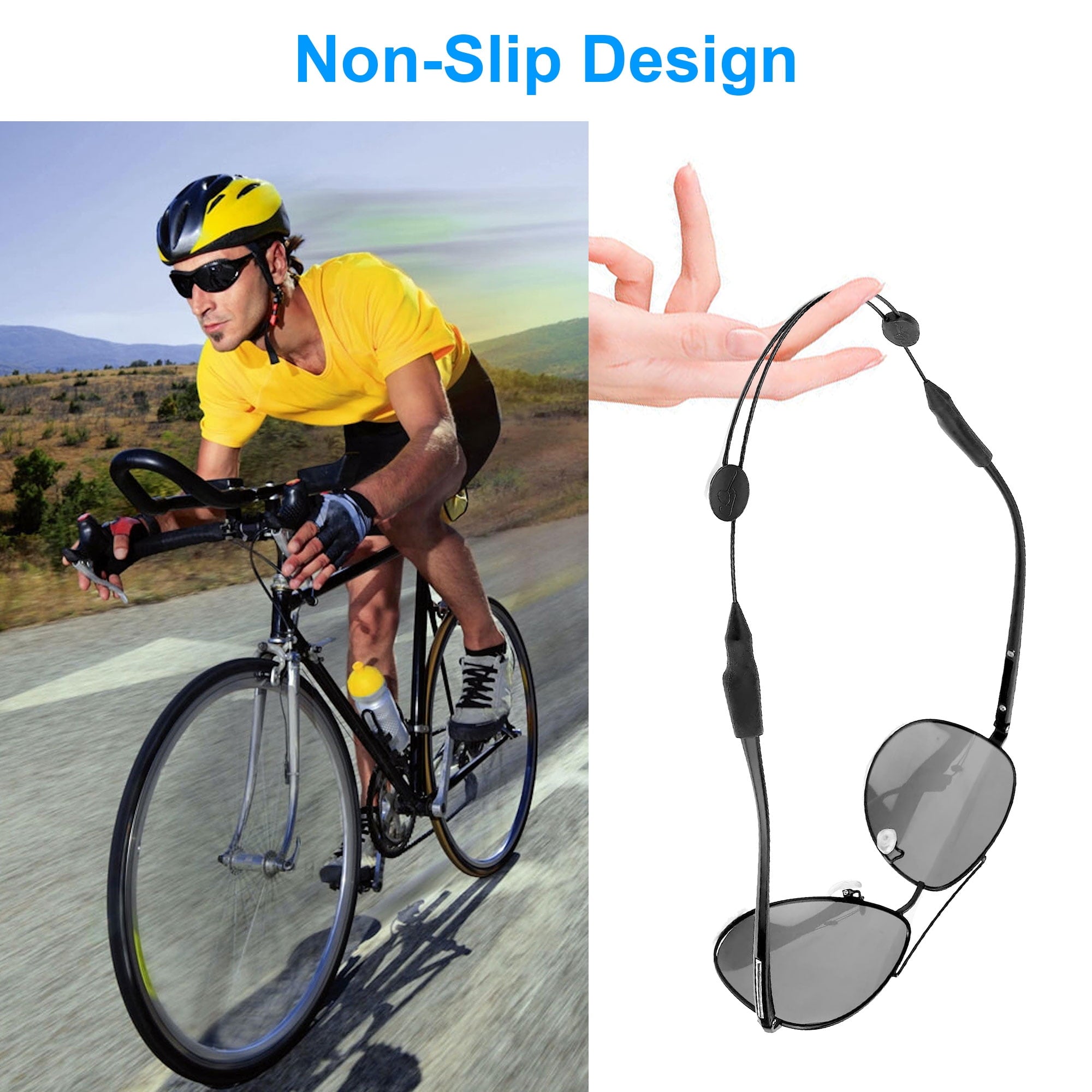 TIFOR 2pcs Adjustable Glasses Straps, Eyeglass String Holders, Silicone Eyewear Retainers, Black