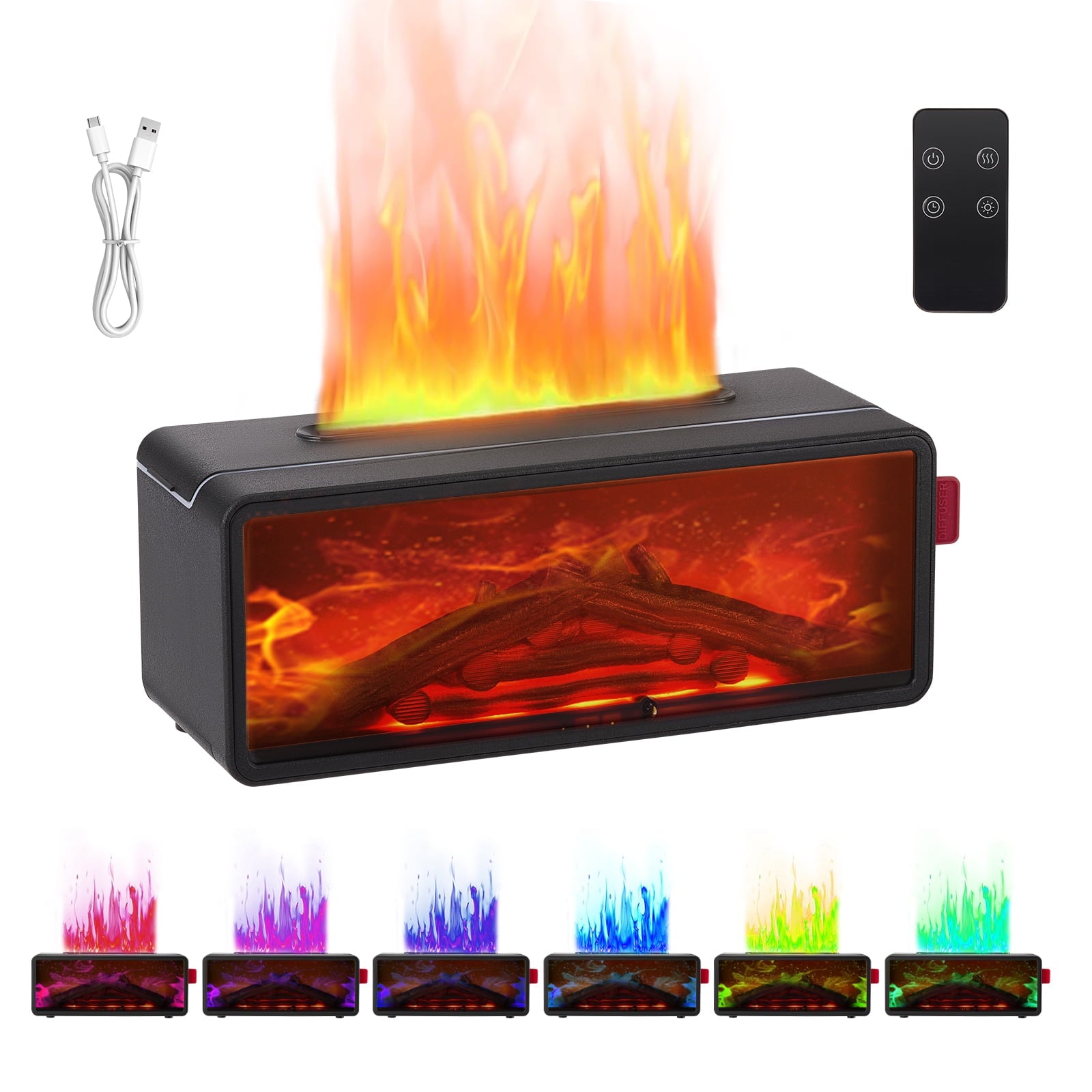 YTAKY Flame Diffuser, 7 Colors Flame Fireplace Essential Oil Diffuser Cool Mist Humidifier with Remote Control, Timer and Waterless Auto-off Oil Diffuser for Home Room Office