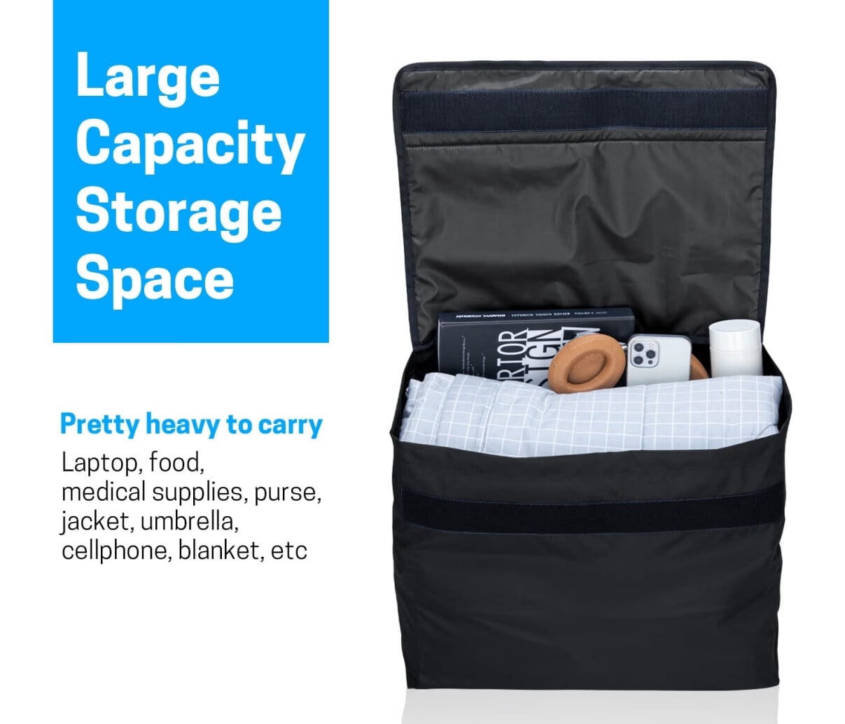 Wheelchair Bag,Wheelchair Backpack Bag,Wheel Chair Storage Tote Accessory-Large Capacity with Reflective Stripe for Walker Rollator Wheelchair Transport Chair