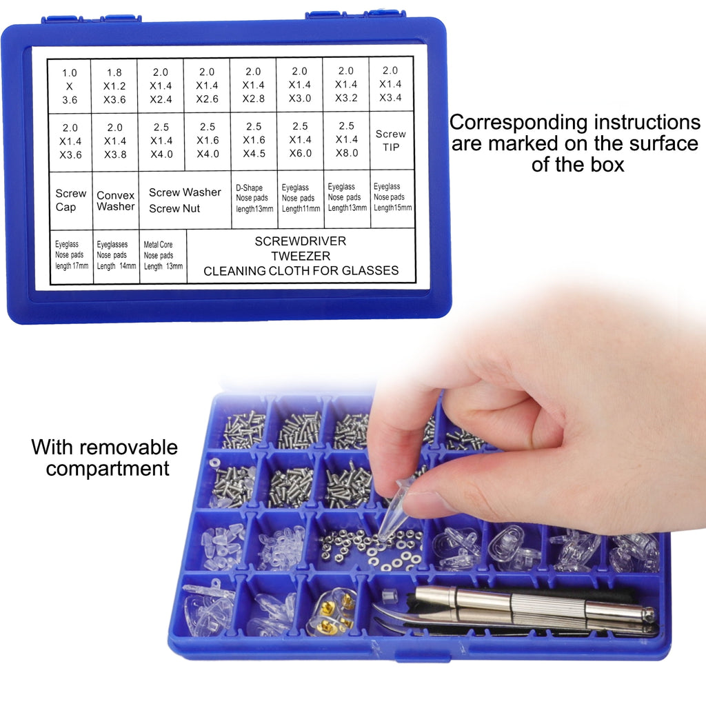 DISEN Eyeglass Repair Tool Kit with Box, Includes 3 in 1 Screwdriver, Nose Pads, Screws, Tweezer