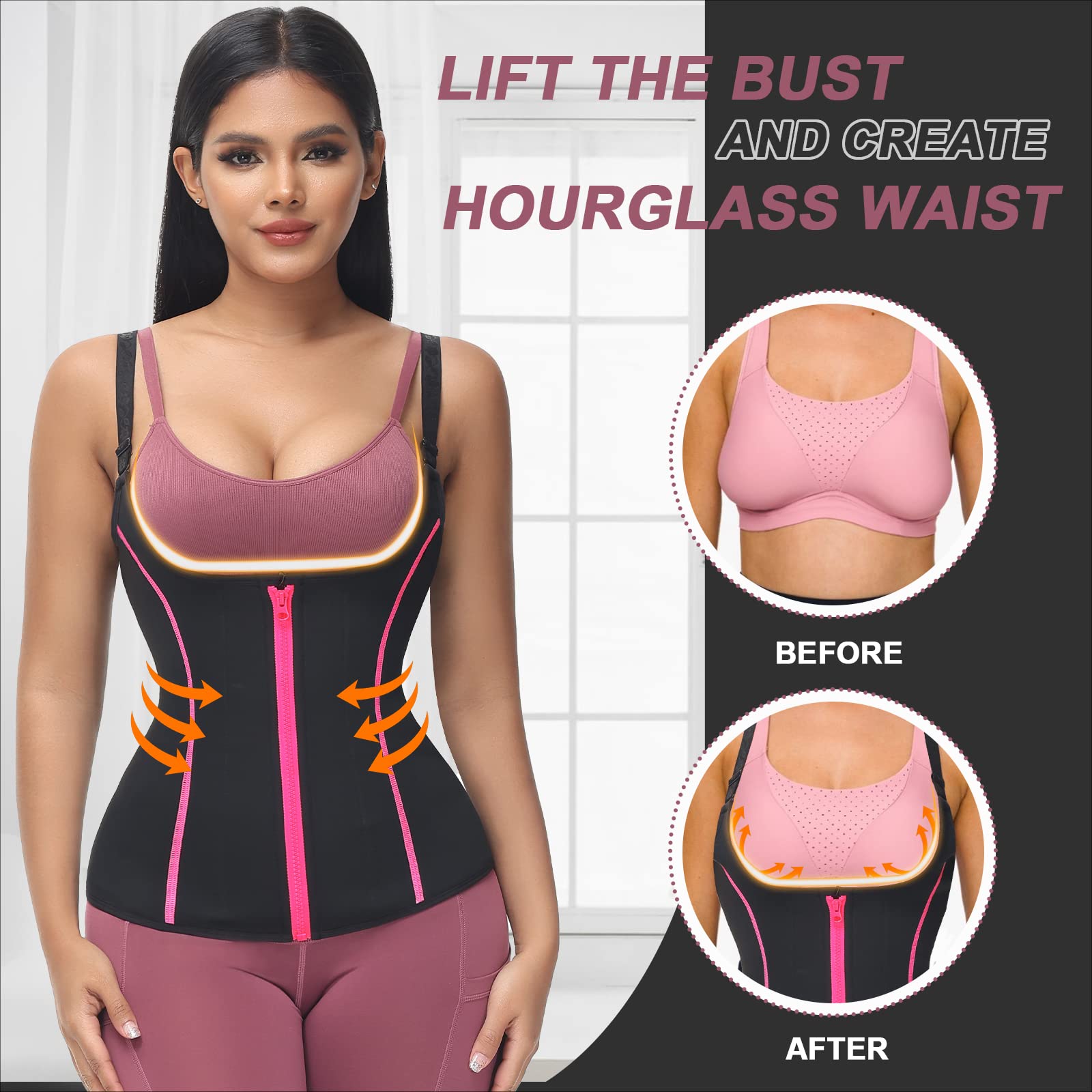 Women's Waist Training Vest,Waist Cinch Corset,Fajas Clip On Zipper Tummy Control Shapewear