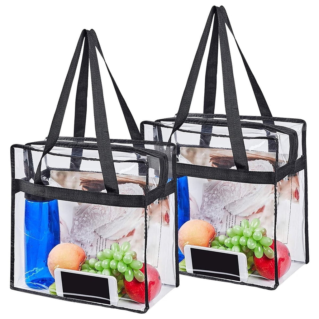 2 Large Capacity Clear Tote Bags with Zipper,Flexible Transparent Lunch Bag,Multipurpose Clear Bags for Concerts,Sporting Events,Music Festivals,Work,School,Gym