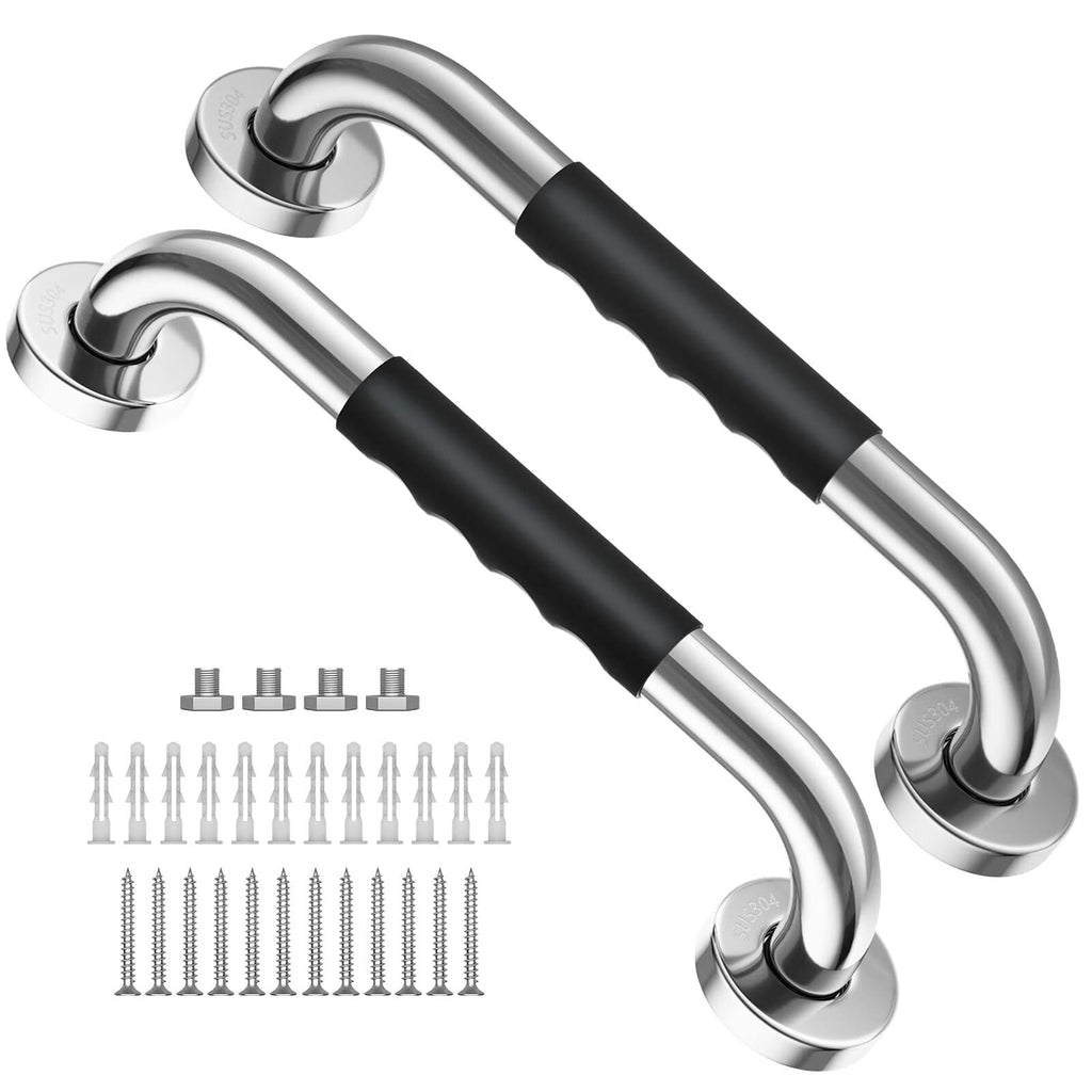 2 Pack 12 Inch Shower Grab Bar w/Anti Slip Rubber Grip,SUS304 Stainless Steel Bath Grab Bar,Bathroom Balance Bar,Wall Mount Safety Handrail Support,Handicap Injury Elderly Assist Handle