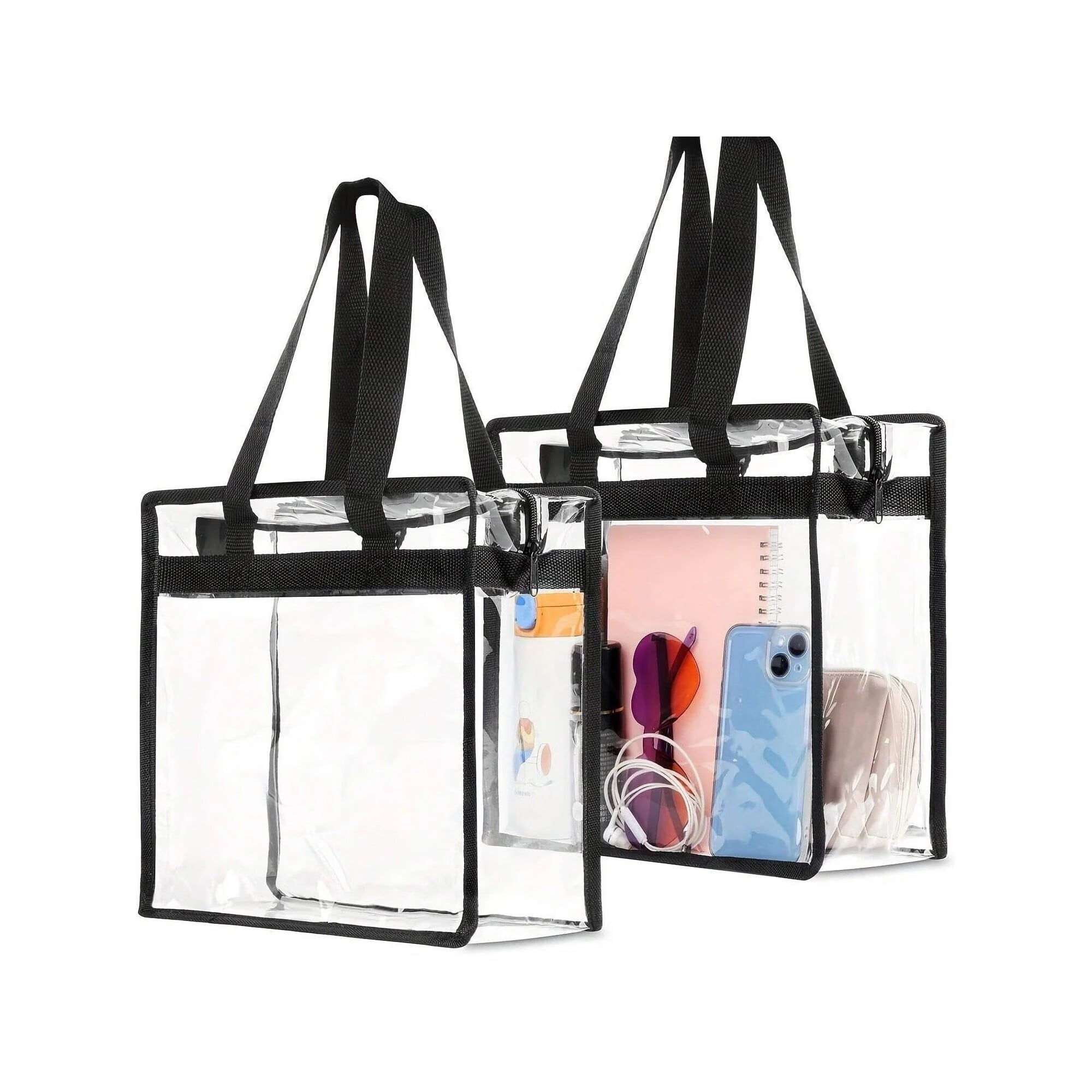 2 Pack Clear Bag for Stadium Events,12x6x12 Large Transparent Tote Bag Stadium Approved,PVC Handbags for Concert,Sporting,See Through Tote Bags