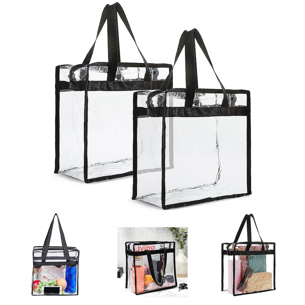 2 Pack Clear Stadium Approved Tote Bags, 12x6x12 Large Transparent Totes with Zippers, Handles for Concerts, Sporting Events, Music Festivals, Work, School, Gym