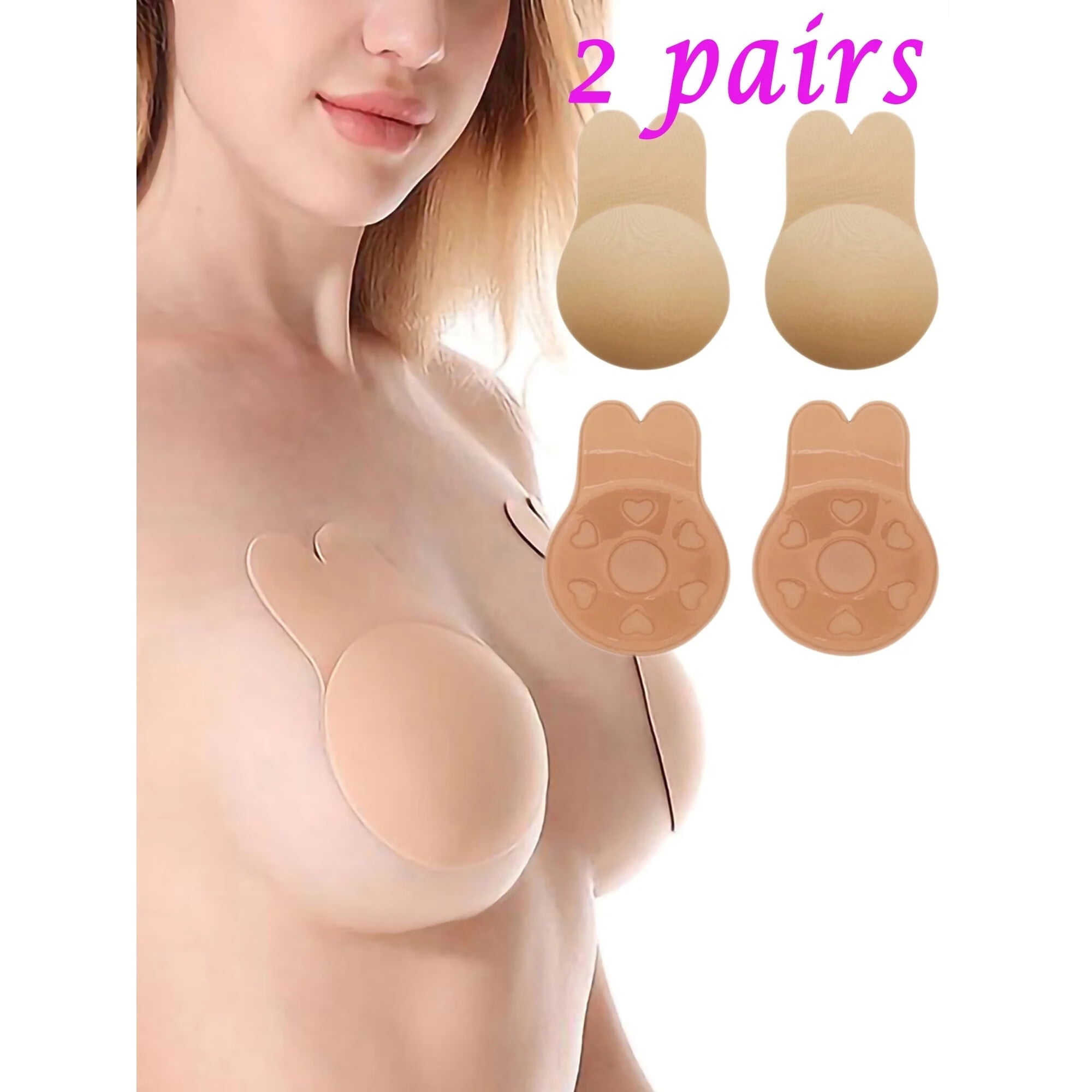 2 Pack Nipple Covers Self Adhesive Strapless Backless Bra Lifting Push Up Reusable Sticky Bras For Swimming Wedding Party Evening Dress