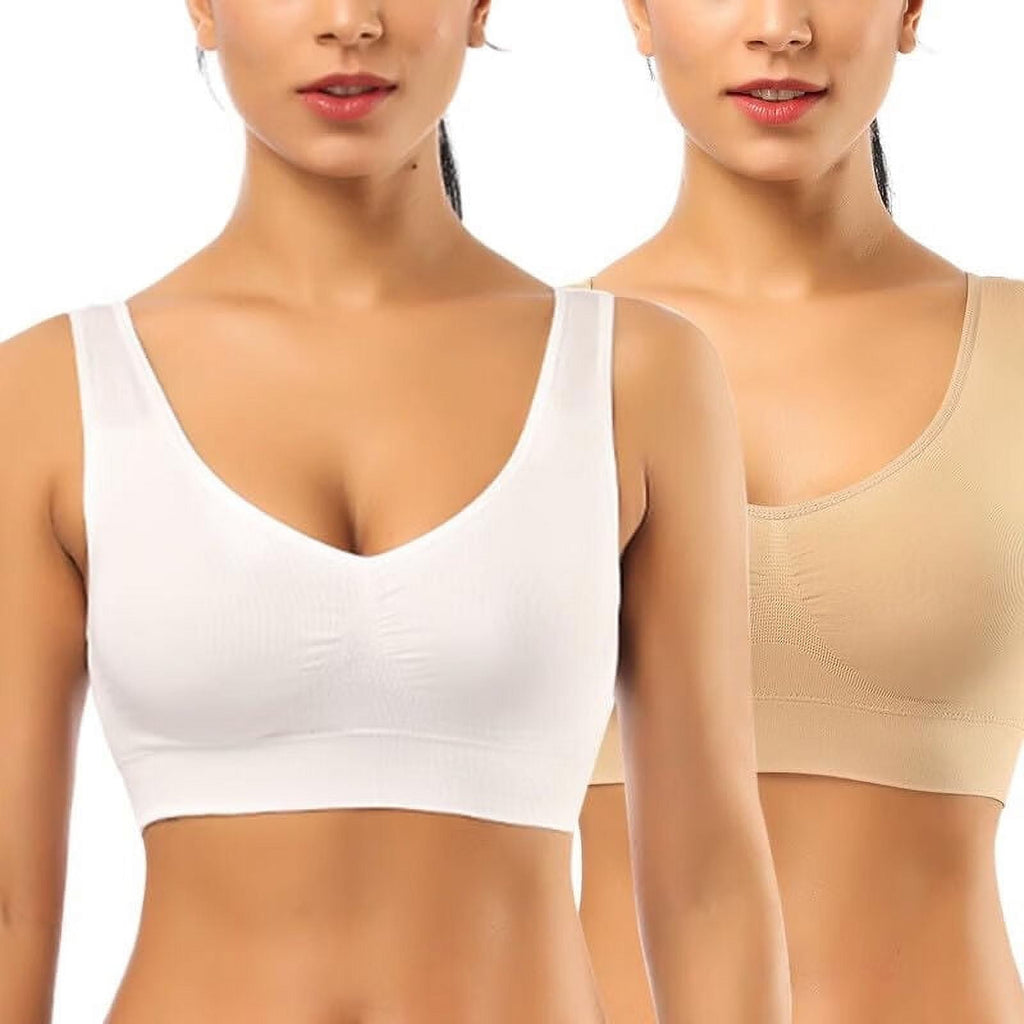 2 Pack Seamless Sports Bras for Women,Wirefree Bras Low Impact Sports Bra Yoga Sleep Comfortable Bras with Removable Pads
