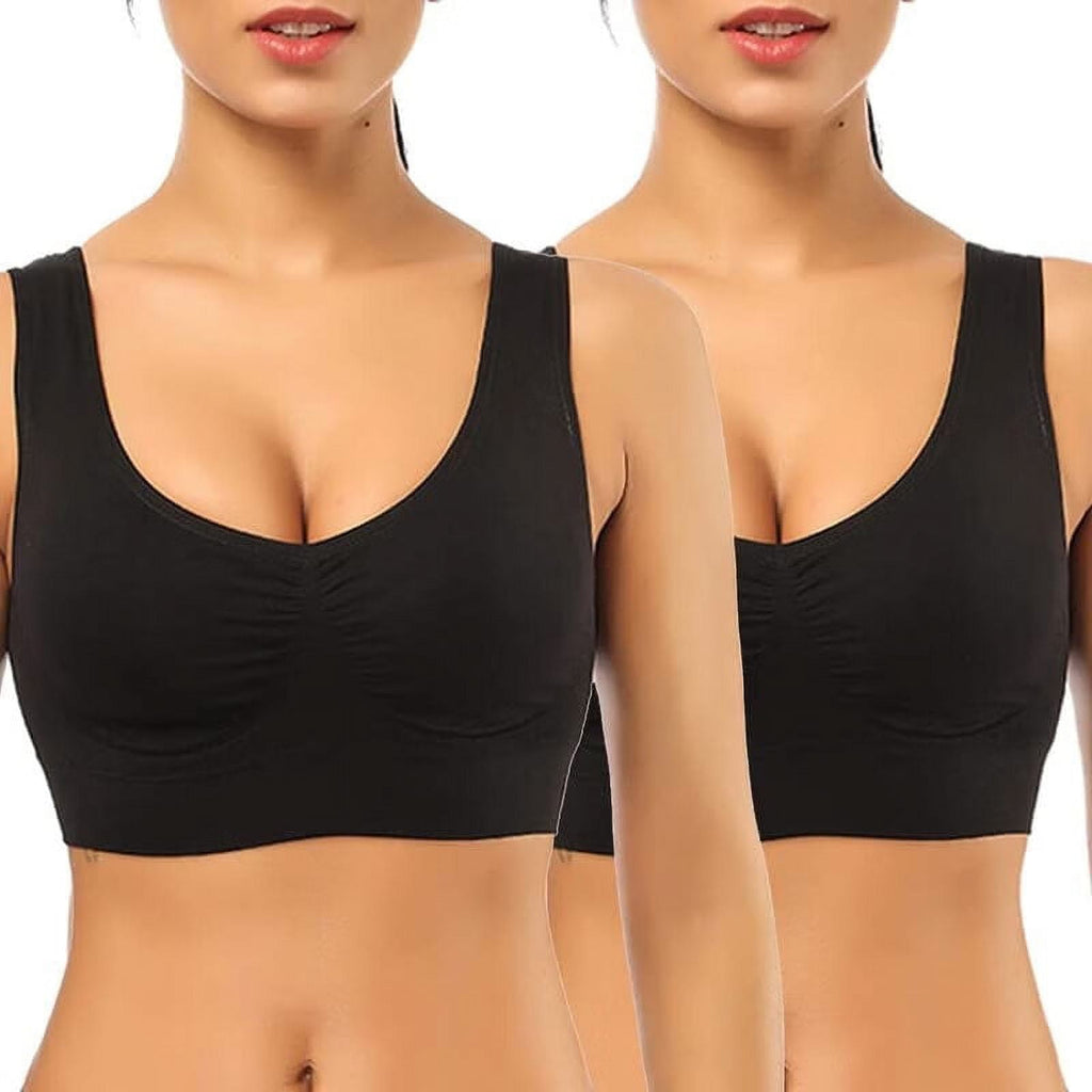 2 Pack Womens Wireless Bra,Sports Bras for Women,Comfortable Full-Coverage Pullover Stretch-Knit Bra,Removable Pads Smoothing T-Shirt Bra