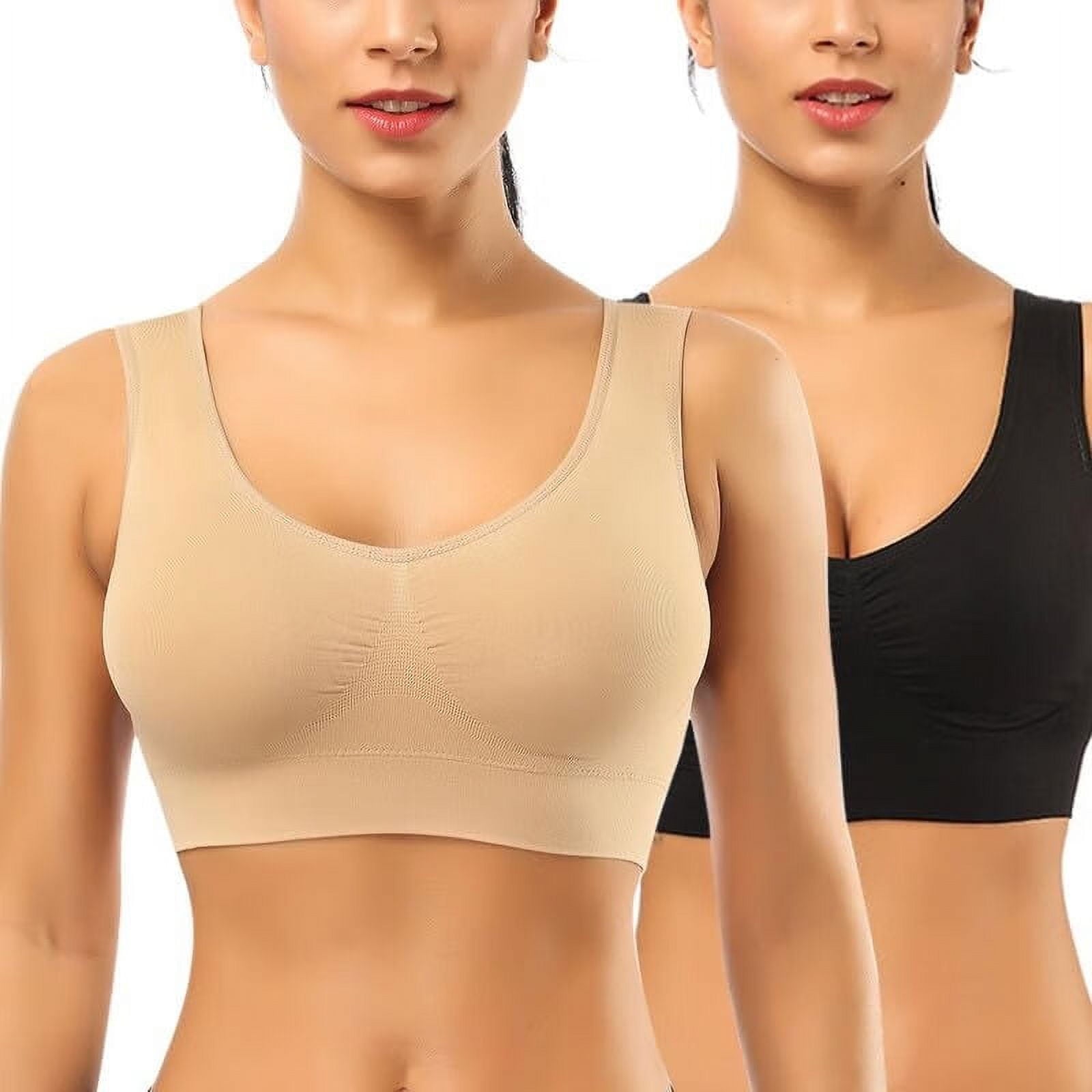 2 Pack Womens Wireless Bra,Sports Bras for Women,Comfortable Full-Coverage Pullover Stretch-Knit Bra,Removable Pads Smoothing T-Shirt Bra