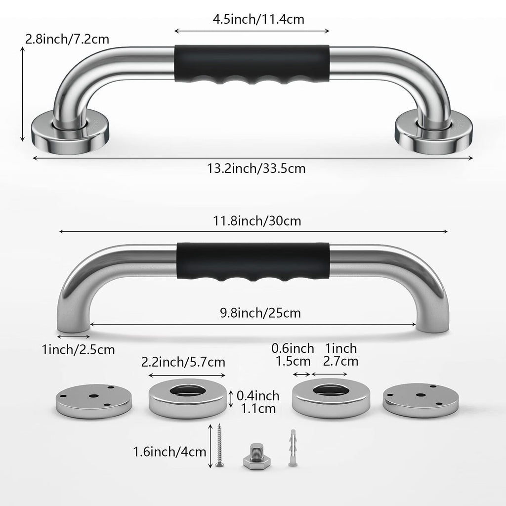 2 Pack 12 Inch Shower Grab Bar w/Anti Slip Rubber Grip,SUS304 Stainless Steel Bath Grab Bar,Bathroom Balance Bar,Wall Mount Safety Handrail Support,Handicap Injury Elderly Assist Handle