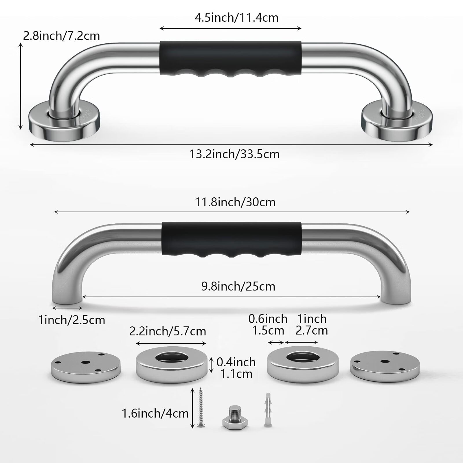 2 Pack 12 Inch Shower Grab Bar w/Anti Slip Rubber Grip,SUS304 Stainless Steel Bath Grab Bar,Bathroom Balance Bar,Wall Mount Safety Handrail Support,Handicap Injury Elderly Assist Handle