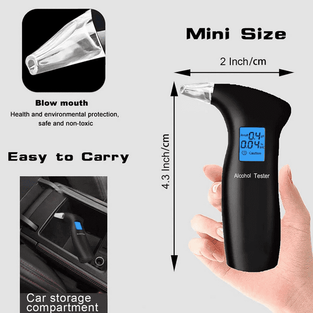 Professional Breathalyzer with LCD Screen and Semiconductor Sensors - Accurate Alcohol Tester with 12 Mouthpieces for Personal and Professional Use, Ideal for Police and Alcohol Testing.