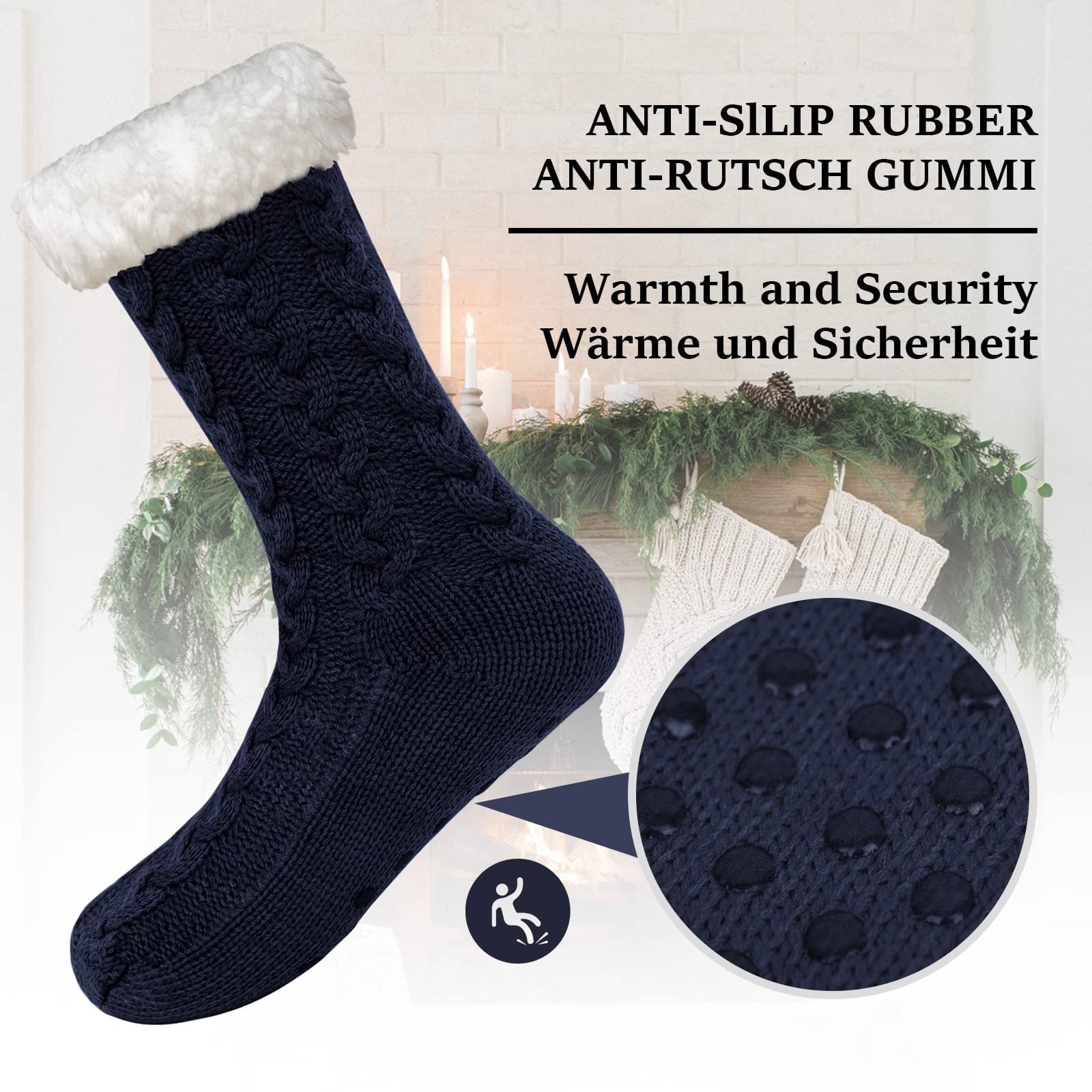Fuzzy Socks for Men Non-Slip Warm Cozy Winter Grip Socks,Fleece Plush Slipper Socks - Christmas Gift - 1 Pair