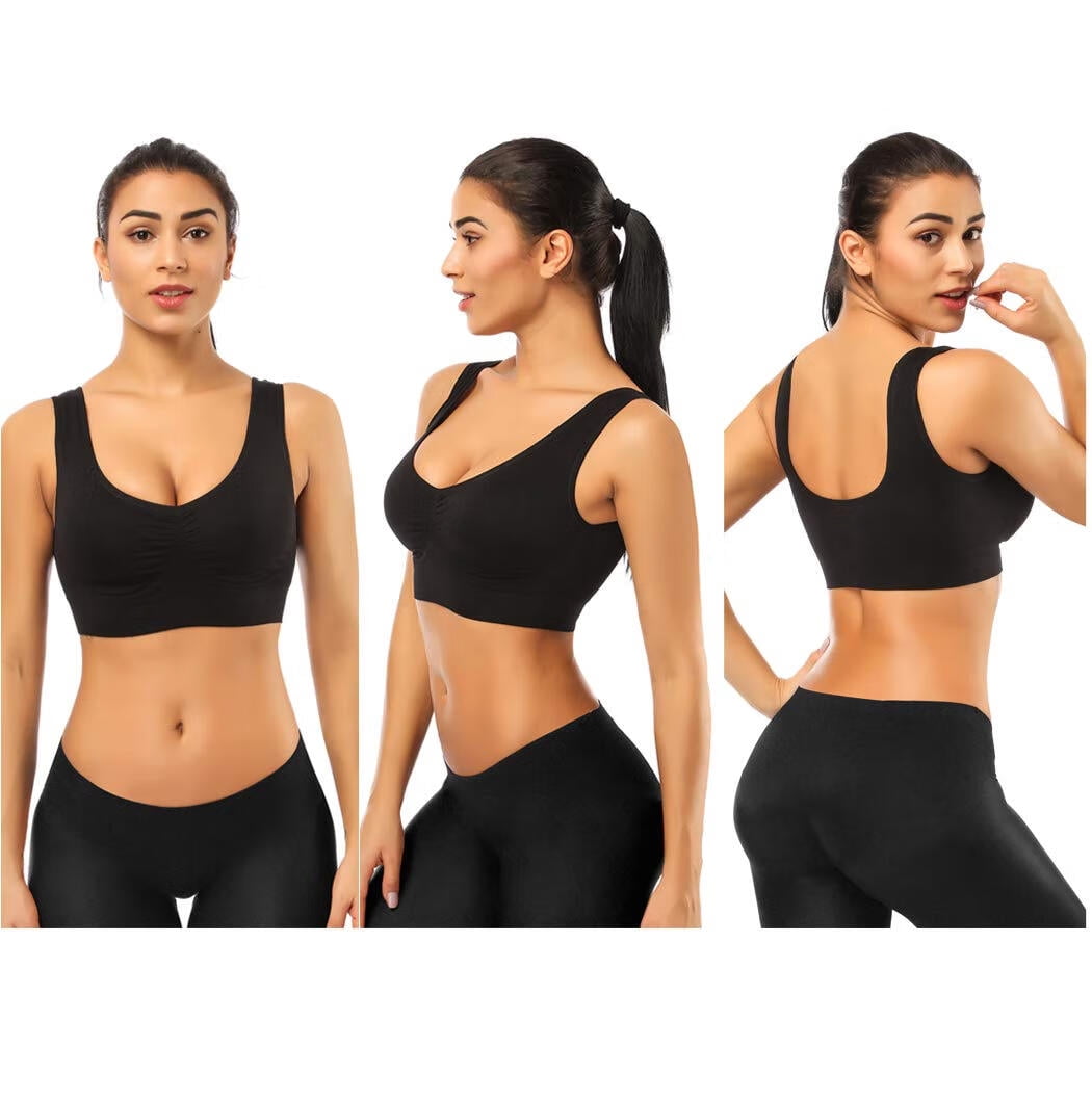 3 Pack Sports Bra for Women - Comfortable Sleep Bra Seamless Stretchy Workout Yoga Bra with Removable Pads