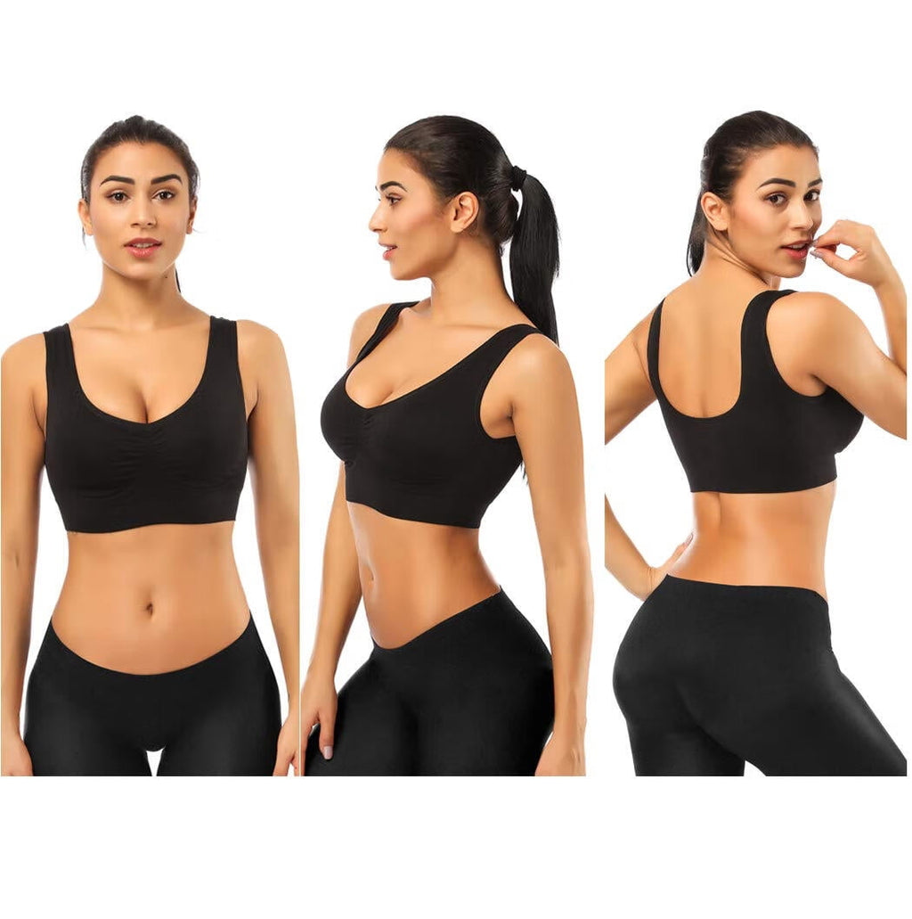 3 PackSports Bra for Women - Comfortable Sleep Bra Seamless Stretchy Workout Yoga Bra with Removable Pads