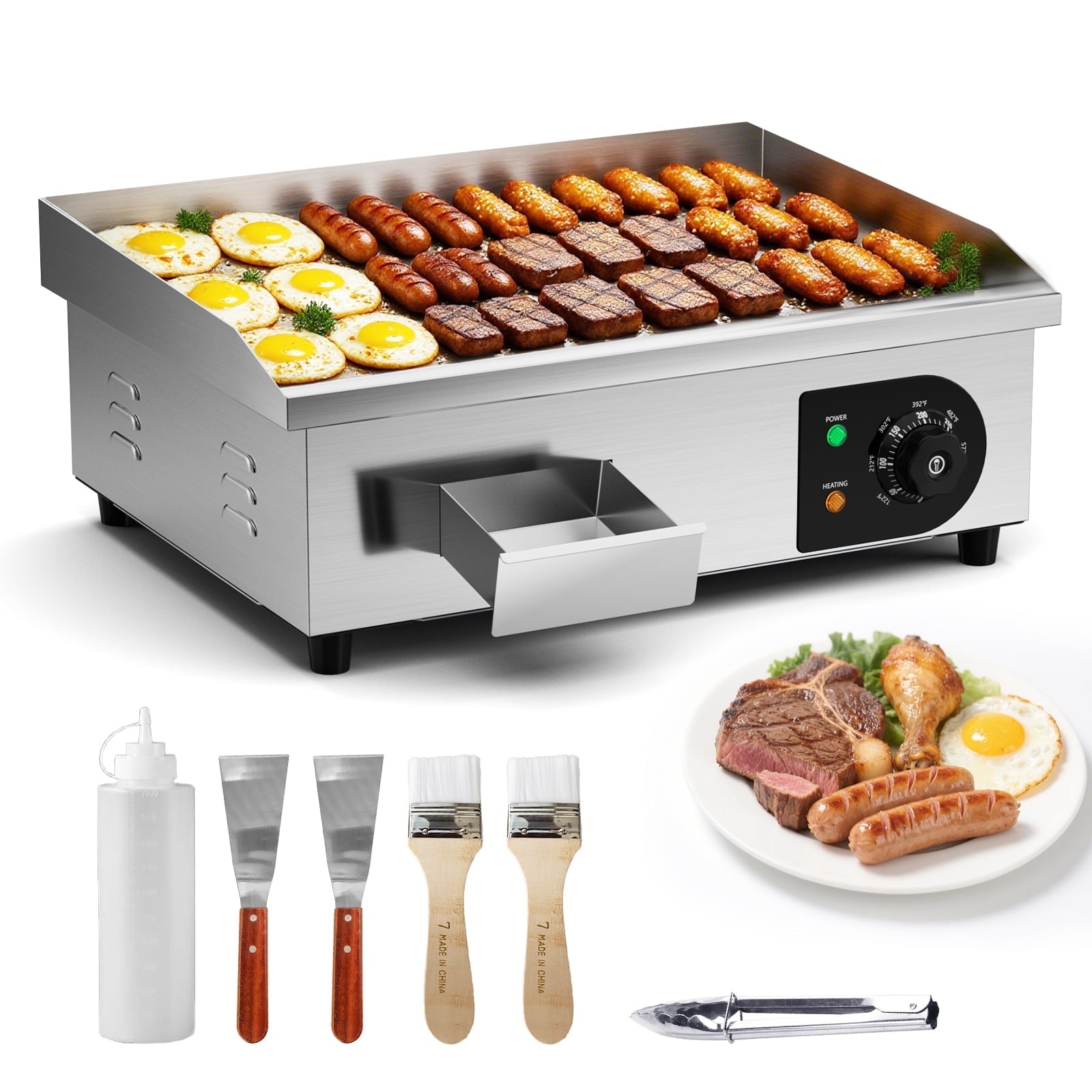 Ecojoy 22\" Electric Countertop Flat Top Griddle, Adjustable Temperature