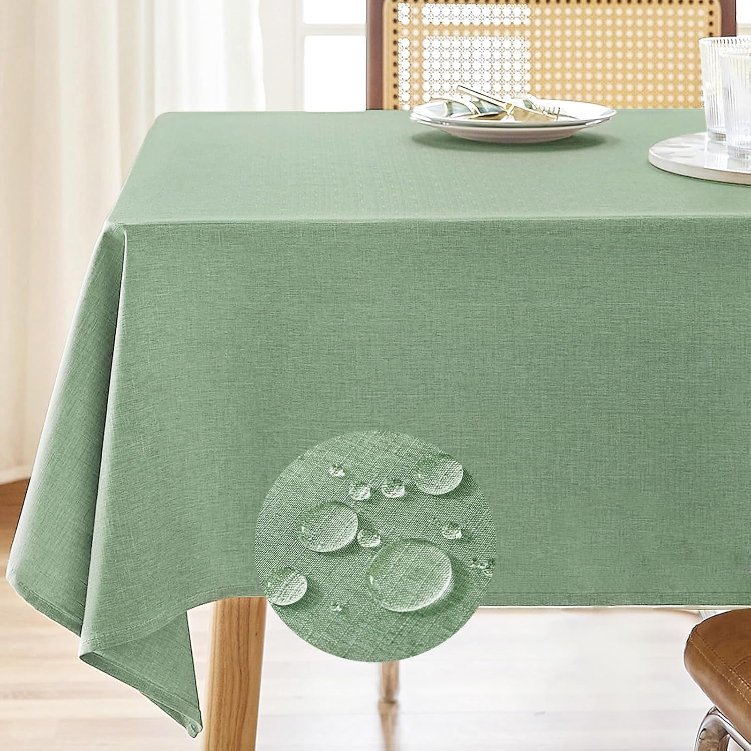 Parojati Textured Linen Tablecloth Rectangle 60x84 Waterproof Spill-Proof Wipeable Table Cloth Wrinkle Free Linen Dining Table Cover for Birthday Farmhouse Spring Tablecloths Sage Green