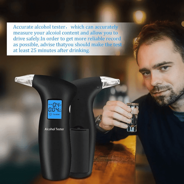 Professional Breathalyzer with LCD Screen and Semiconductor Sensors - Accurate Alcohol Tester with 12 Mouthpieces for Personal and Professional Use, Ideal for Police and Alcohol Testing.