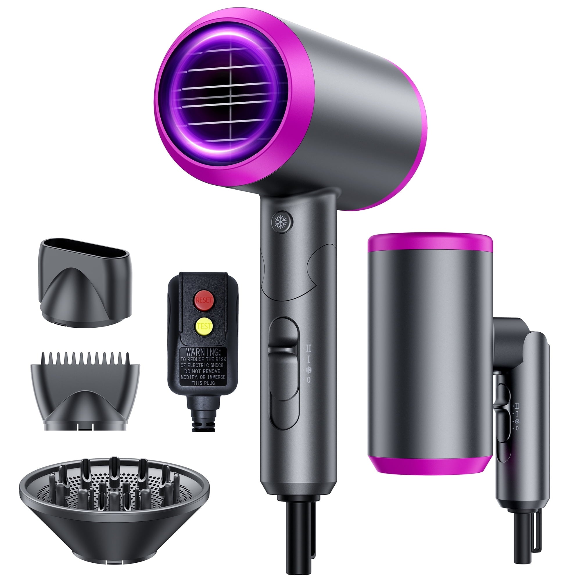 Professional Ionic Hair Dryer 2400 Watt Blow Dryer with Diffuser and Concentrator Nozzles Foldable and Portable Travel Hairdryers 57¡ãConstent Temperature for Home Use and Travel Pink