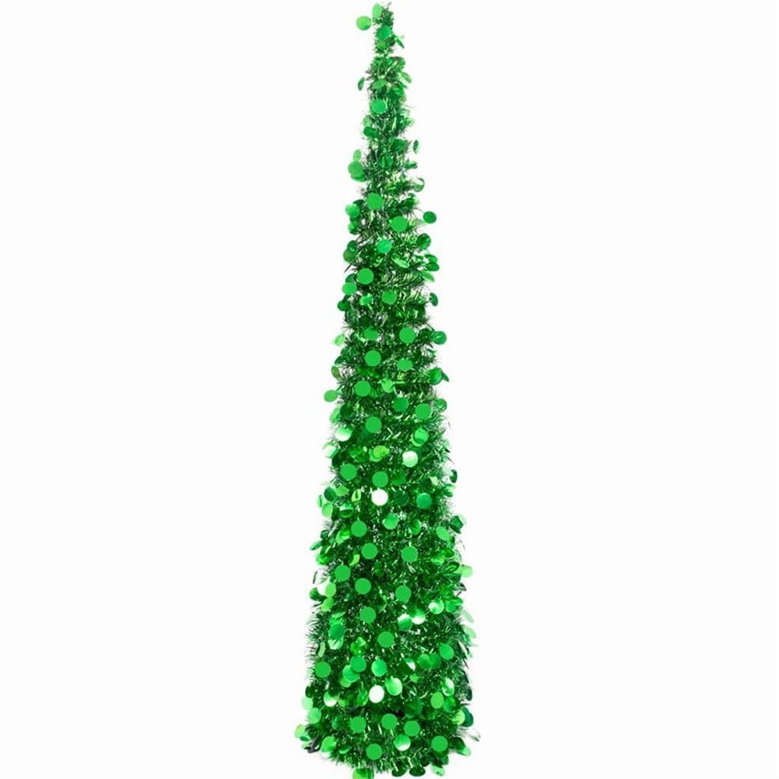 simeccom Christmas Tree Artificial Xmas Tree, 5 Ft Pop Up Tinsel Trees Collapsible Reusable Slim Tree Easy-Assembly for Home Christmas Decoration Green